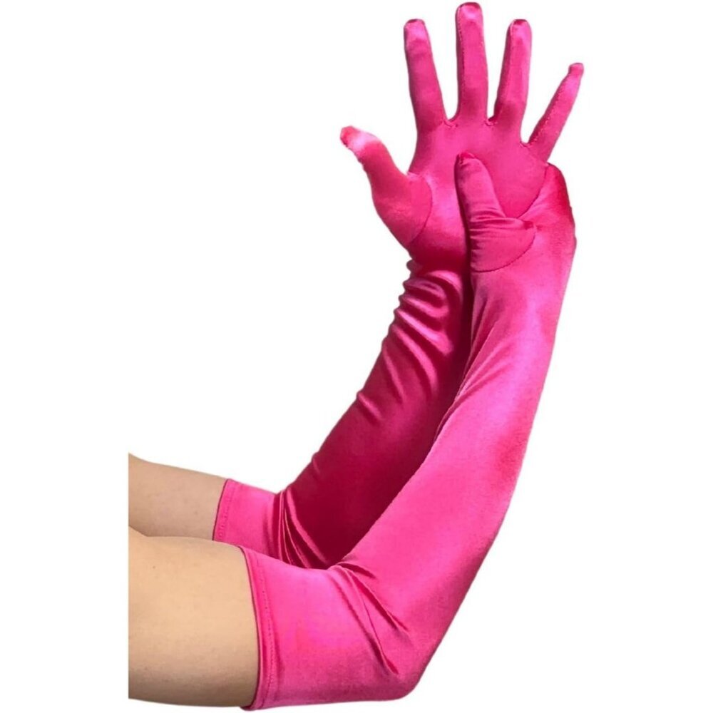 Women's Elbow Length Pink Long Satin Gloves Costume Princess Party Accessories